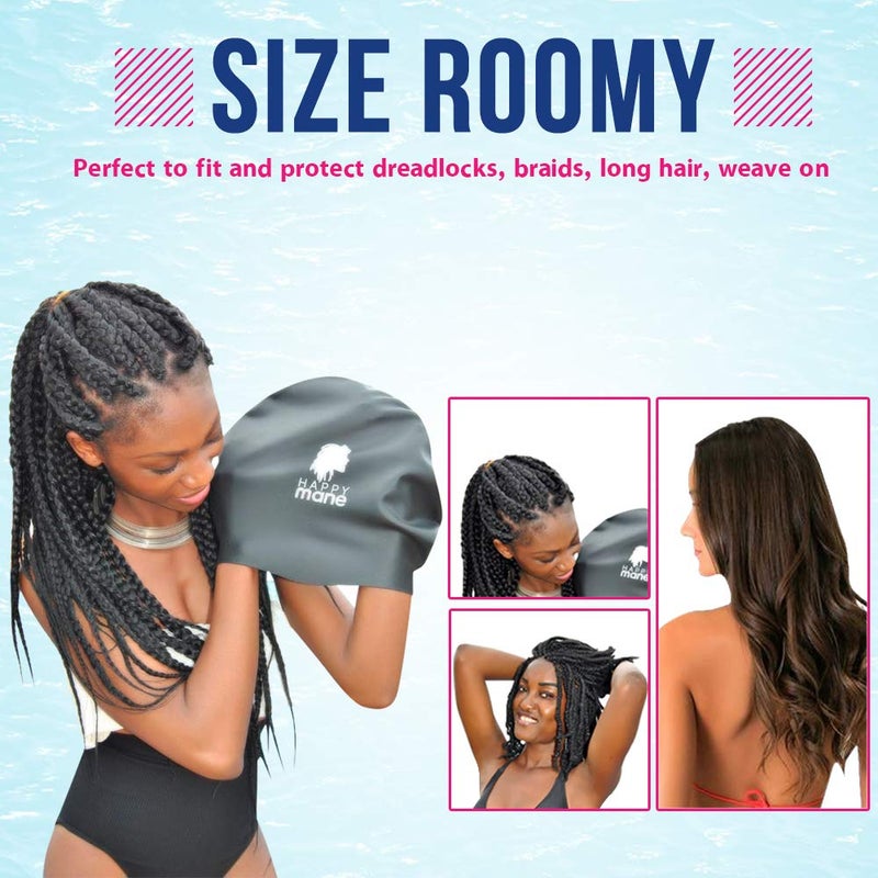 Happy Mane Silicone Swim Cap for Braids and Dreadlocks - Keeps Your Hair Dry While Swimming and Bathing Long Hair, Extensions, and Curly Hair - Large Shower Cap for Women, Men, Kids (Pink, Medium) - Image 4